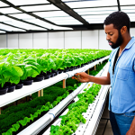 **A vibrant vertical farm in an urban setting, showcasing a climate refugee teaching hydroponics to a group of diverse community members. The scene should emphasize sustainability and community integration. Focus on bright, hopeful colors and the ingenuity of the setup.**