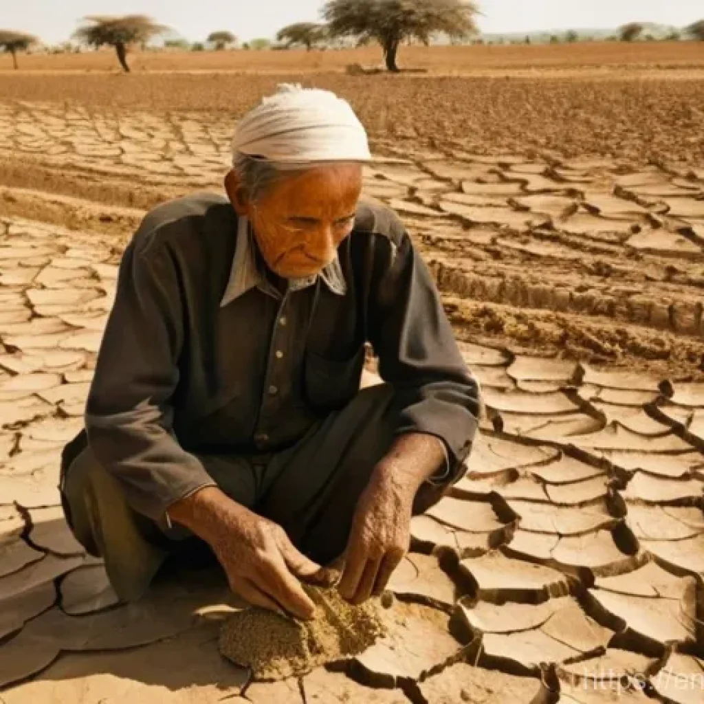 기후 난민과 환경 정의 - **Prompt Title: "The Last Harvest"**
"A wide, poignant shot of an elderly farmer, weathered hand...