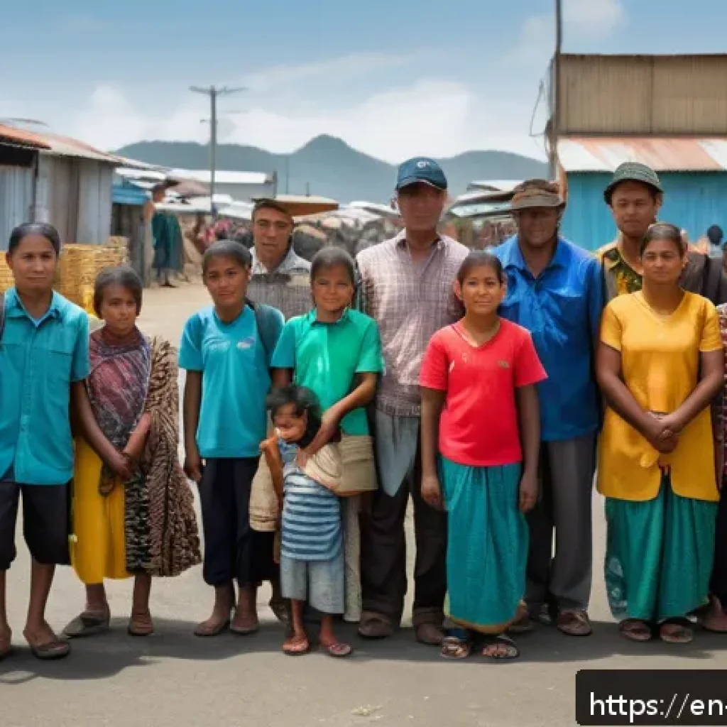 기후 난민과 국제 법률 - A detailed, realistic scene showing a diverse group of climate-displaced families from a Pacific Isl...
